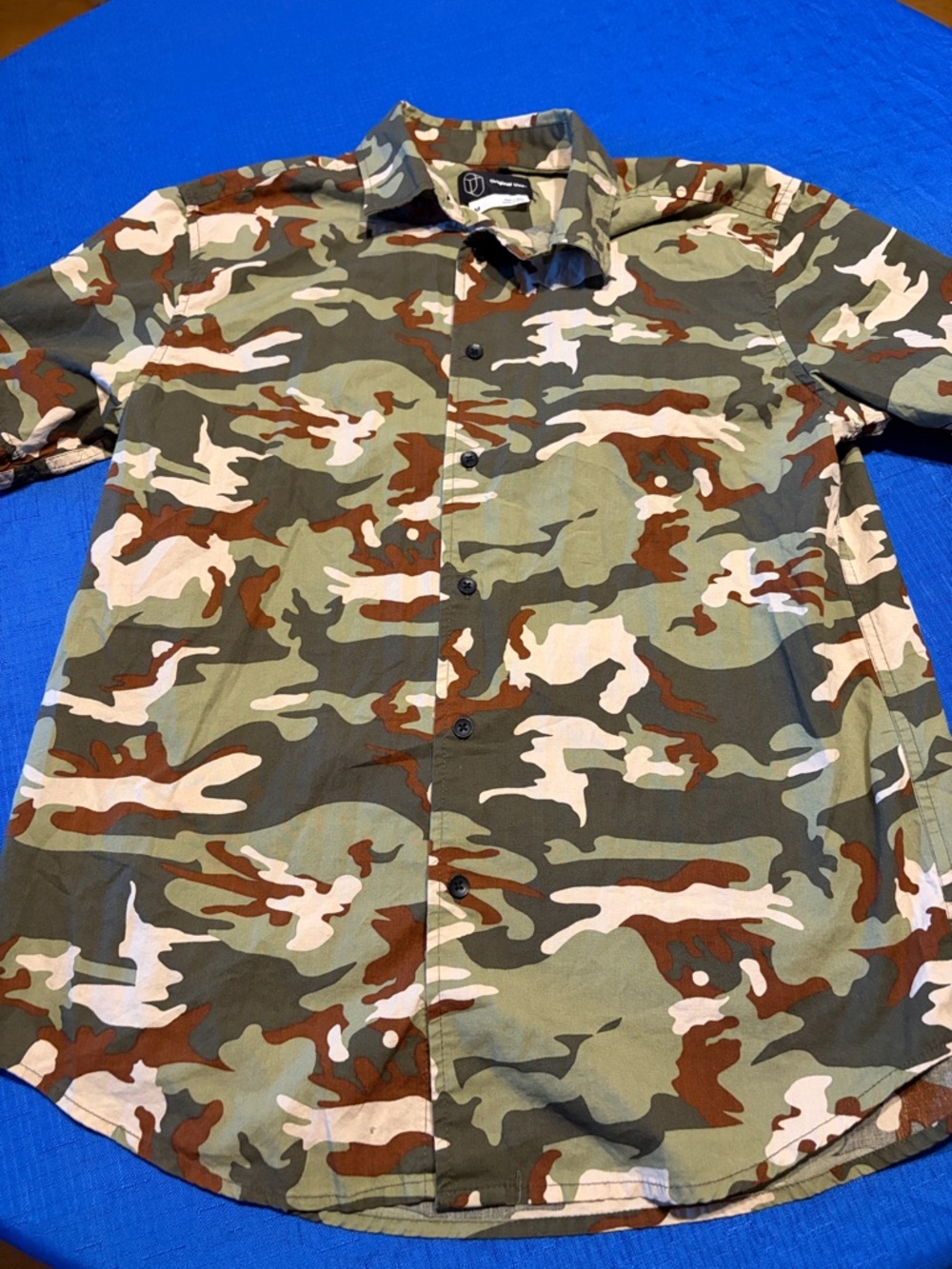 Original Use Men's Short-Sleeve Camo Button-Up Shirt Jacket - Green/Brown/Tan